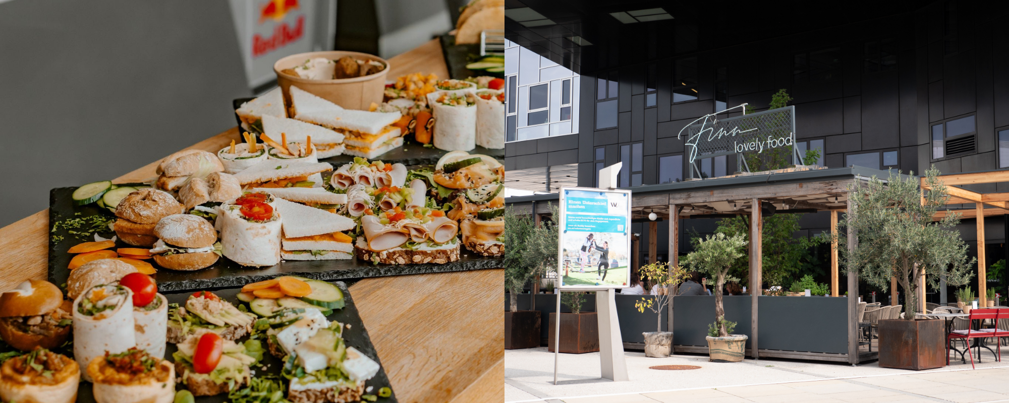 Buffet mit verschiedenen Gerichten und Laden